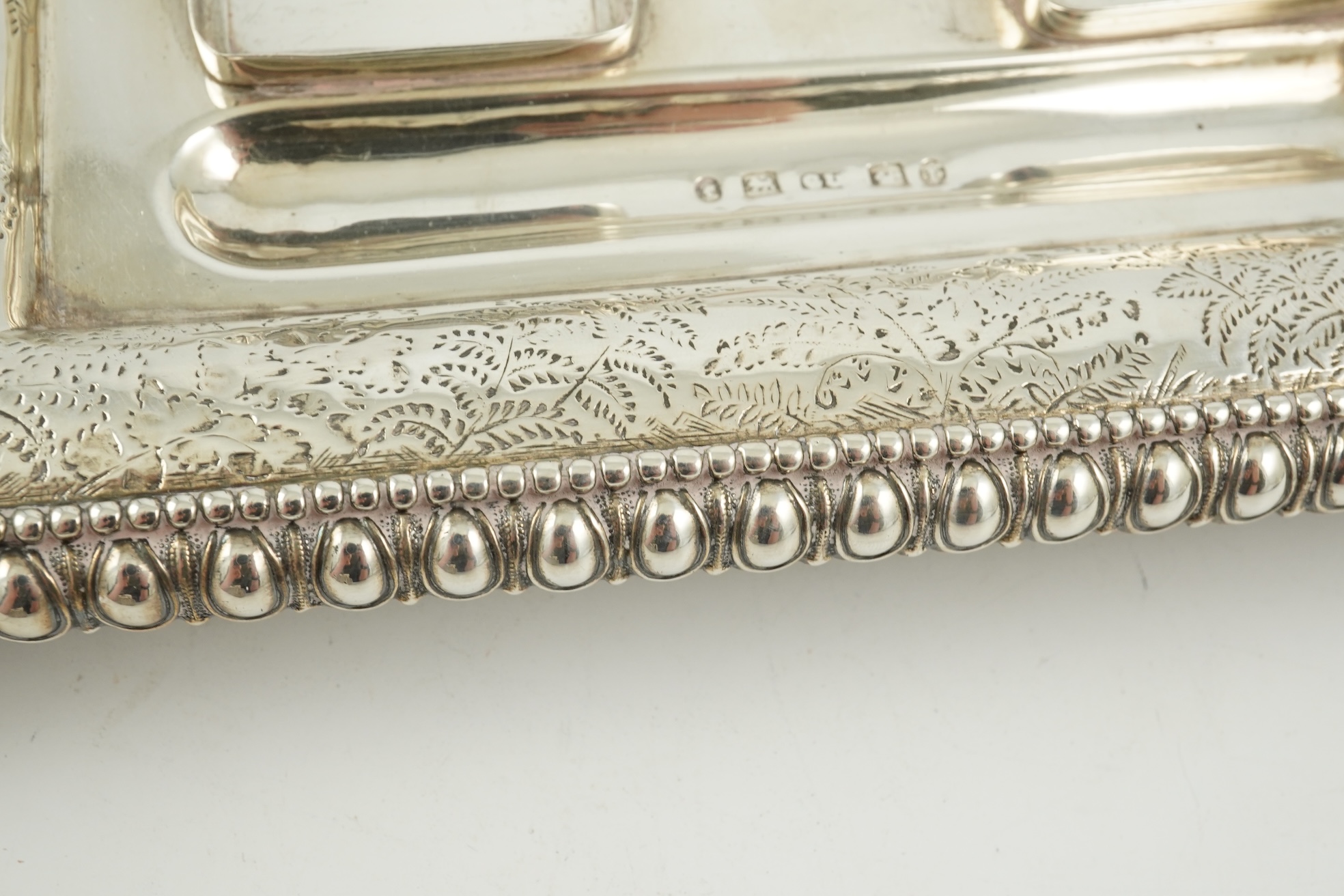 A late Victorian silver two handled rectangular inkstand by George Unite